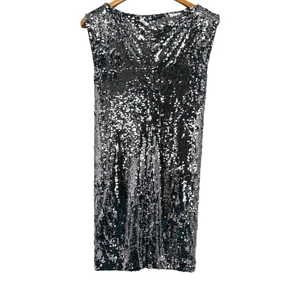 Alice + Olivia Gunmetal Silver Sequin Bateau Neck Sheath Party Dress Size S - Picture 3 of 9